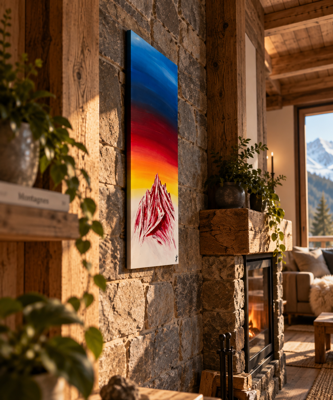 Sommet Ardent — tableau acrylique original peint à la main en Suisse — VivasAlpine