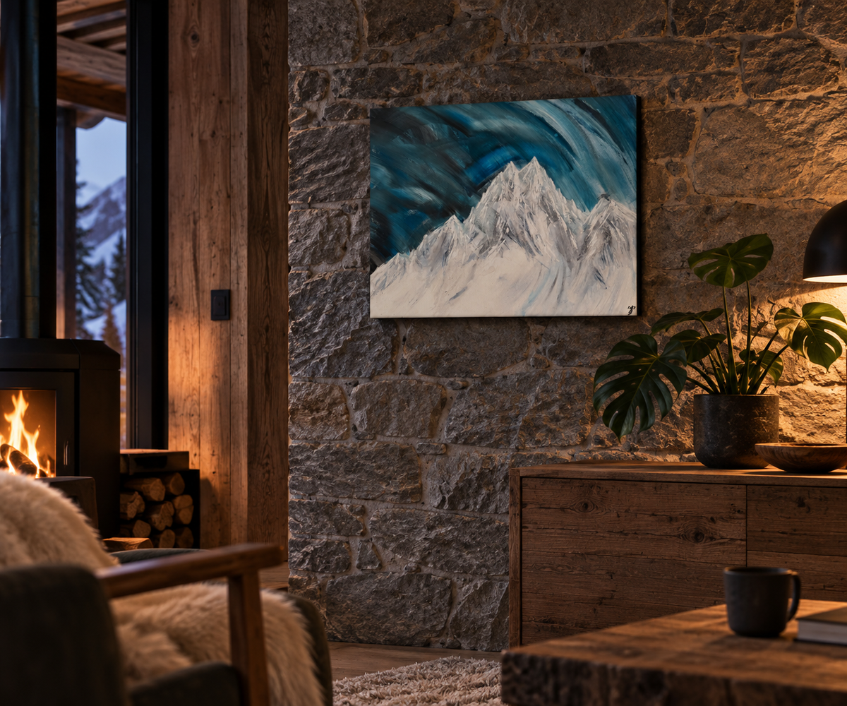 Tempête Blanche — tableau acrylique original peint à la main en Suisse — VivasAlpine