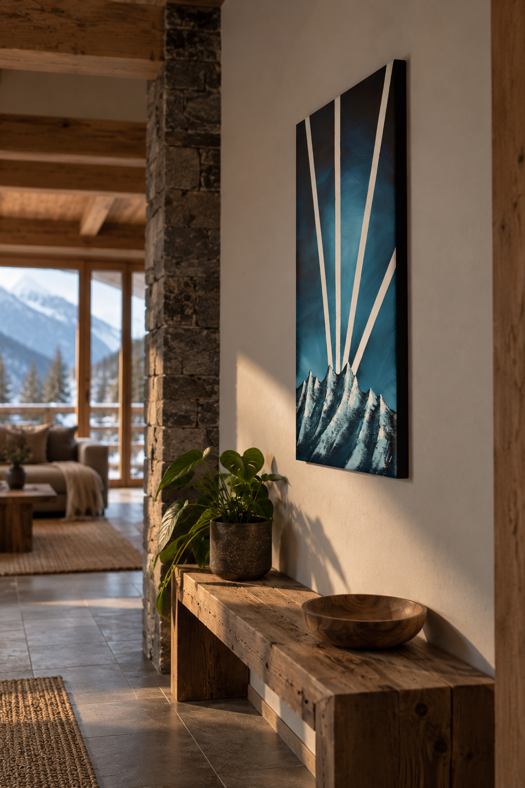 Rayons des Sommets — tableau acrylique original peint à la main en Suisse — VivasAlpine