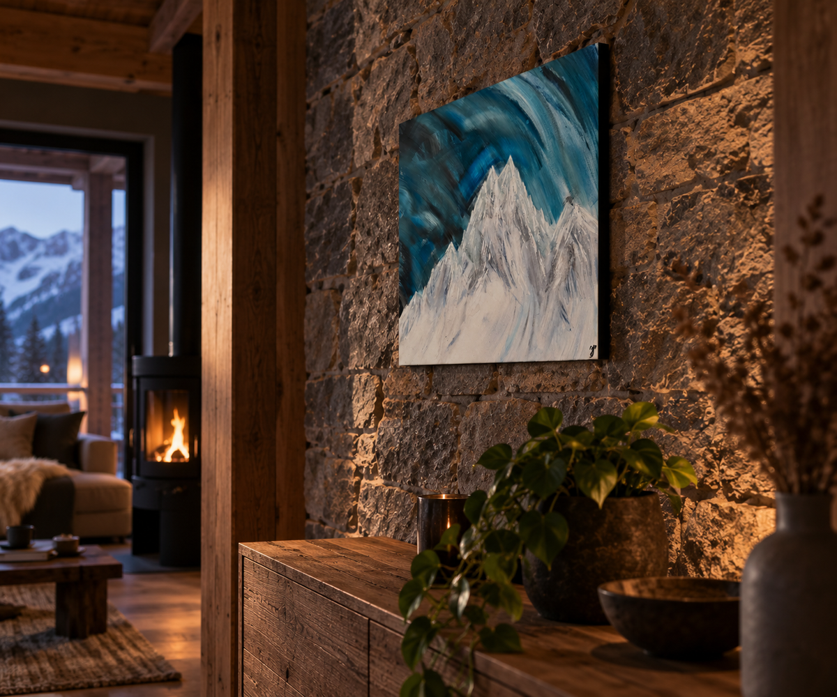 Tempête Blanche — tableau acrylique original peint à la main en Suisse — VivasAlpine