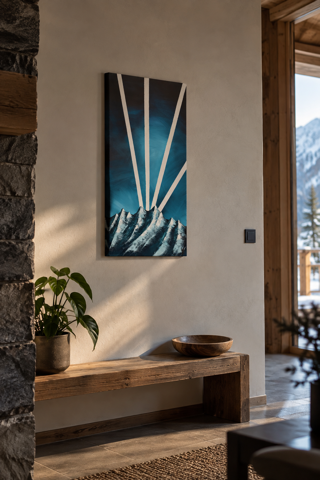 Rayons des Sommets — tableau acrylique original peint à la main en Suisse — VivasAlpine